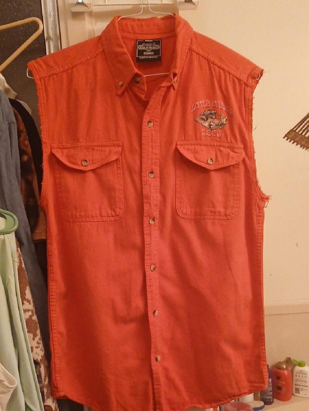 Harley Davidson Men's Orange Sleeveless Button-Down Shirt,sz.M‎